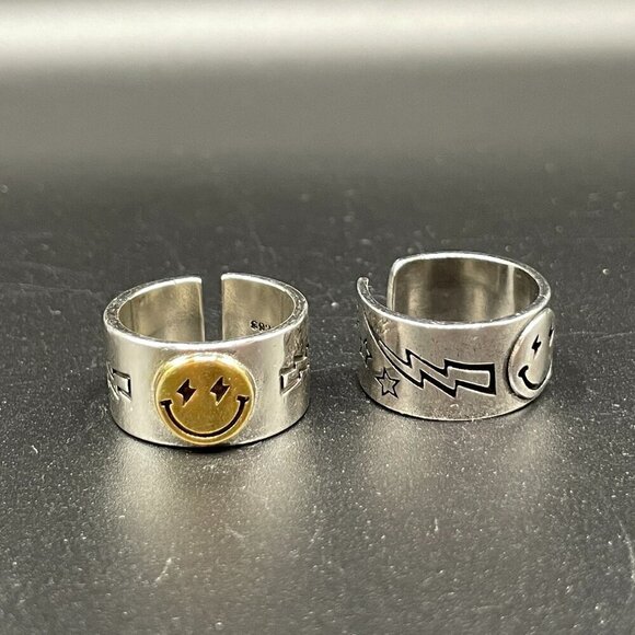 925 Sterling Smiley Happy Face Boho Ring (Silver Face) #1317 - Picture 7 of 10